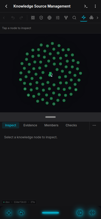 Knowledge Source Management screen in Dark Cyan.